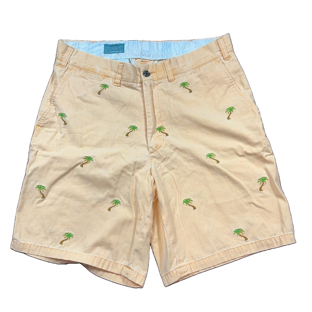 Castaway Nantucket Shorts Men 33 Embroidered Tropical Tree All Over Print